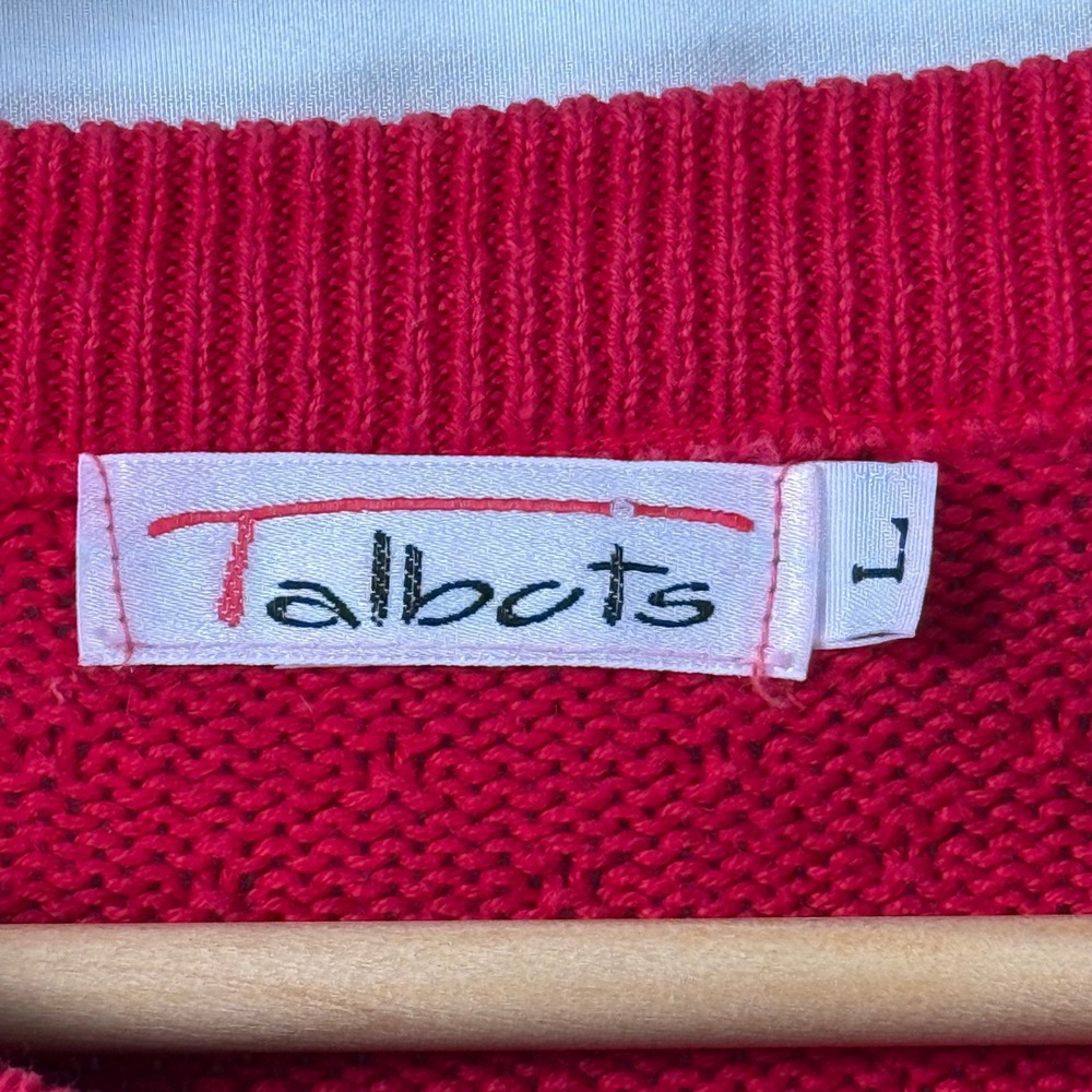 Talbots Red Textured Pointelle‎ Knit Crewneck Sweater Womens Large Vintage 90s - Picture 5 of 5